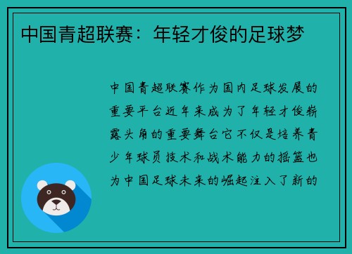 中国青超联赛：年轻才俊的足球梦